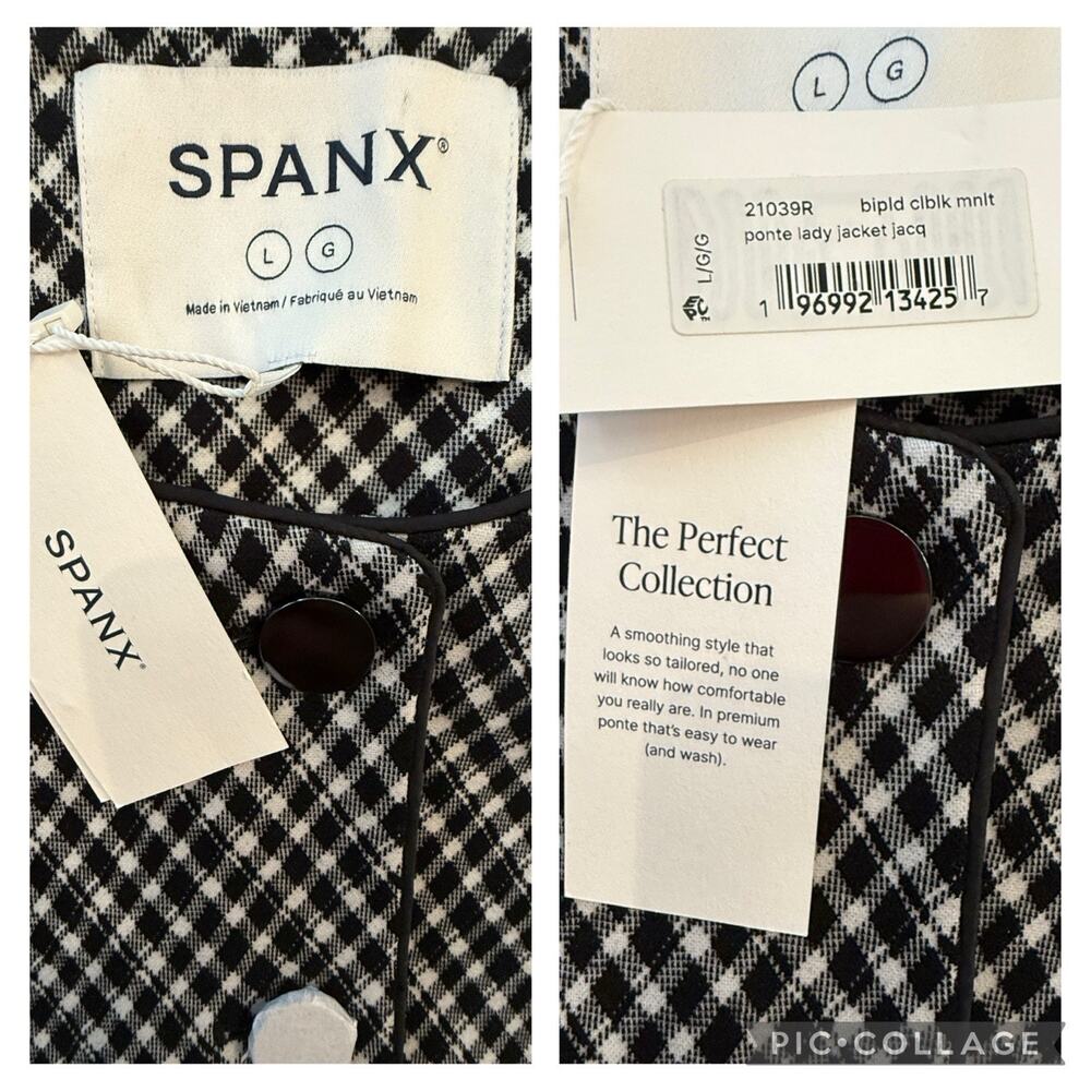 NEW SPANX Women’s PONTE Lady Jacket Jacquard Plaid Cropped Blazer Black Large - Picture 12 of 14
